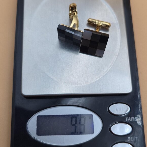 Black And Gold Checkered Shell And Onyx Cuff Links A5986 - Picture 6 of 6